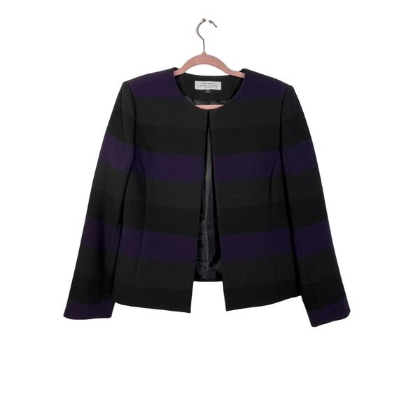 Tahari by Arthur S. Levine Purple Black Gray Striped Long Sleeve Blazer Size 12P - Picture 1 of 7